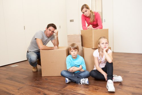 Packing materials and labeled boxes used in Holborn moves